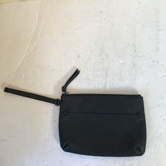 ECCO NEW Pebble Leather Wristlet Clutch Bag Zipper Pocket Black Purse Handbag - Picture 6 of 11